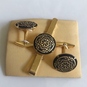 Damascene Toledo 24K Gold Cufflinks Tie Bar Clip